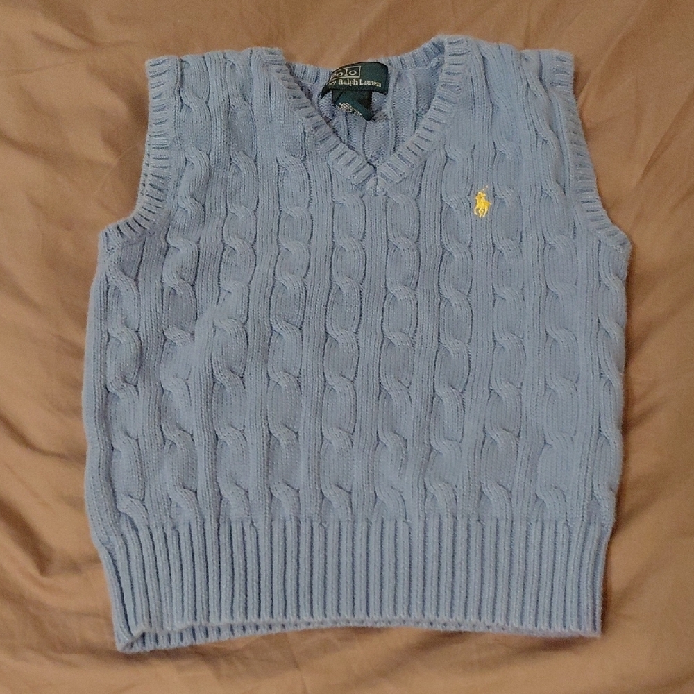 Polo by Ralph Lauren Boy's Light Blue V-Neck Sweater Vest - Picture 3 of 4